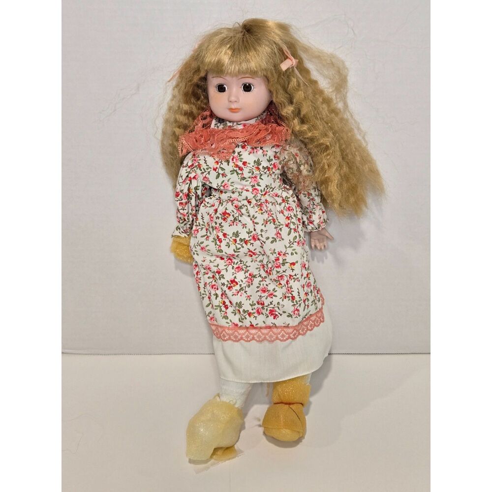 Vintage Interpur Country Porcelain Doll | 15" | #13747 Blonde White Dress CIB